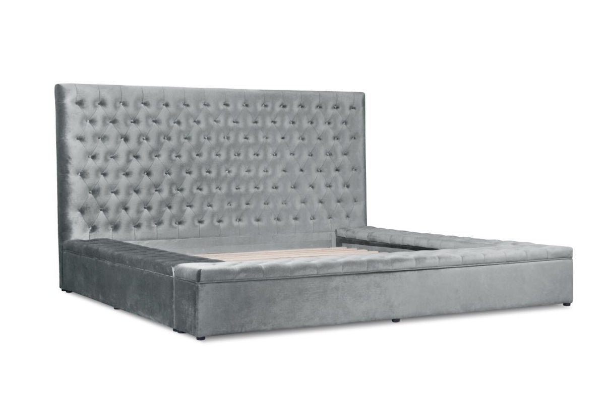 Prague Gray Velvet King Upholstered Storage Platform Bed from Homelegance - Luna Furniture