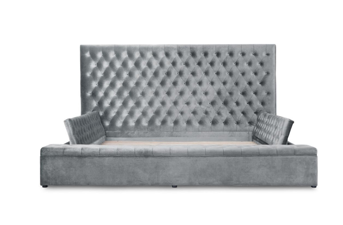 Prague Gray Velvet Queen Upholstered Storage Platform Bed from Homelegance - Luna Furniture