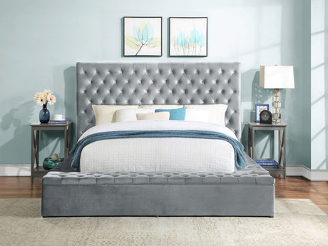 Prague Gray Velvet Queen Upholstered Storage Platform Bed from Homelegance - Luna Furniture