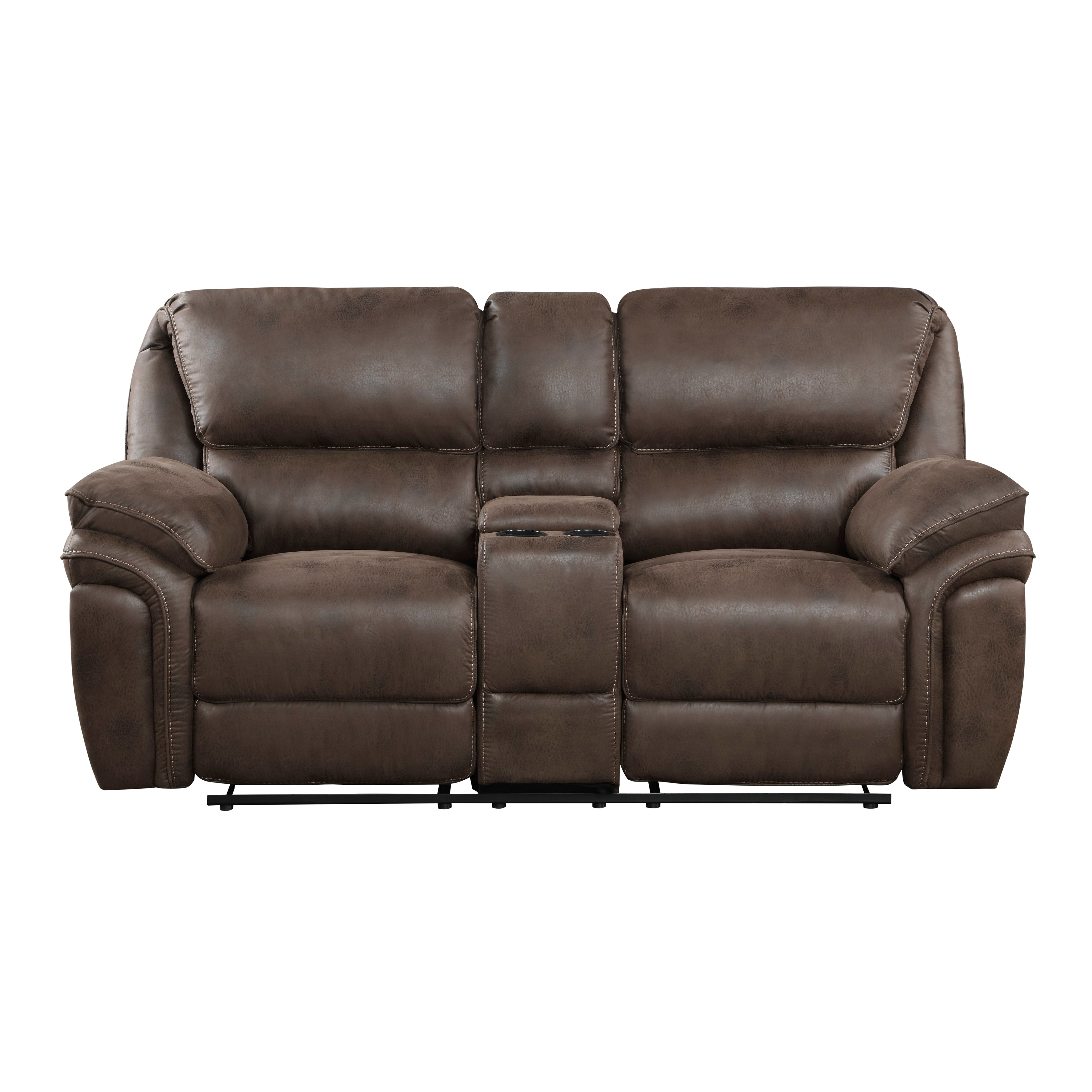 8517BRW-2 Double Reclining Love Seat with Center Console - Luna