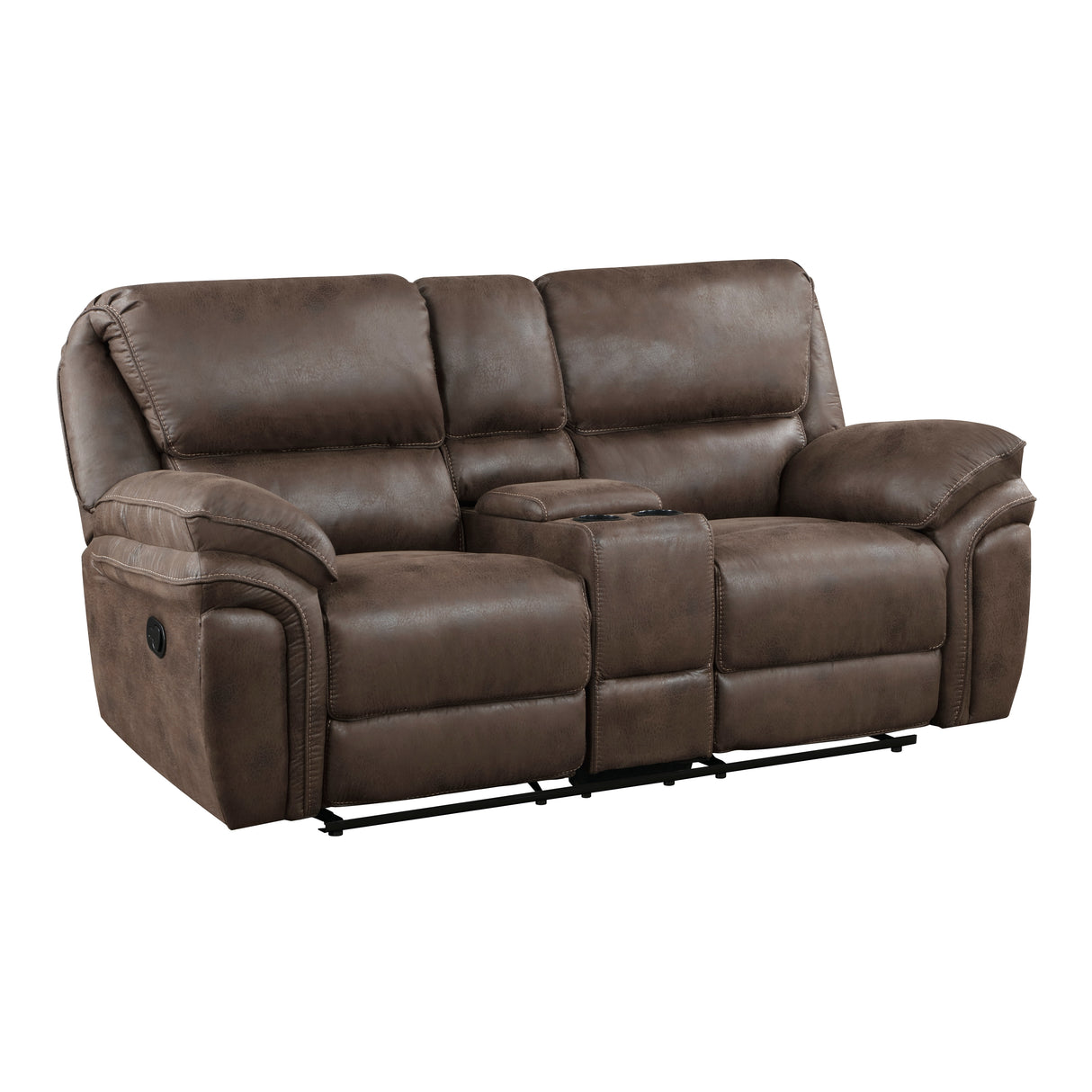 Proctor Brown Microfiber Double Reclining Loveseat with Center Console from Homelegance - Luna Furniture
