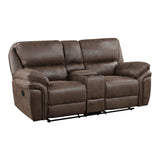 Proctor Brown Microfiber Double Reclining Loveseat with Center Console from Homelegance - Luna Furniture