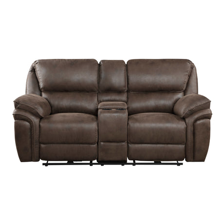 Proctor Brown Microfiber Power Double Reclining Loveseat with Center Console from Homelegance - Luna Furniture