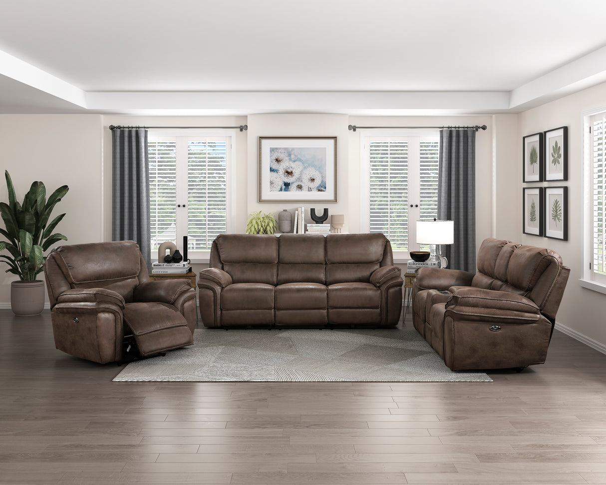 Proctor Brown Microfiber Power Double Reclining Sofa from Homelegance - Luna Furniture