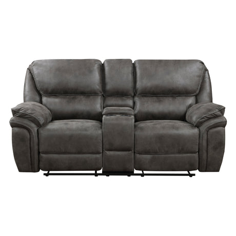 Proctor Gray Microfiber Double Reclining Loveseat with Center Console from Homelegance - Luna Furniture