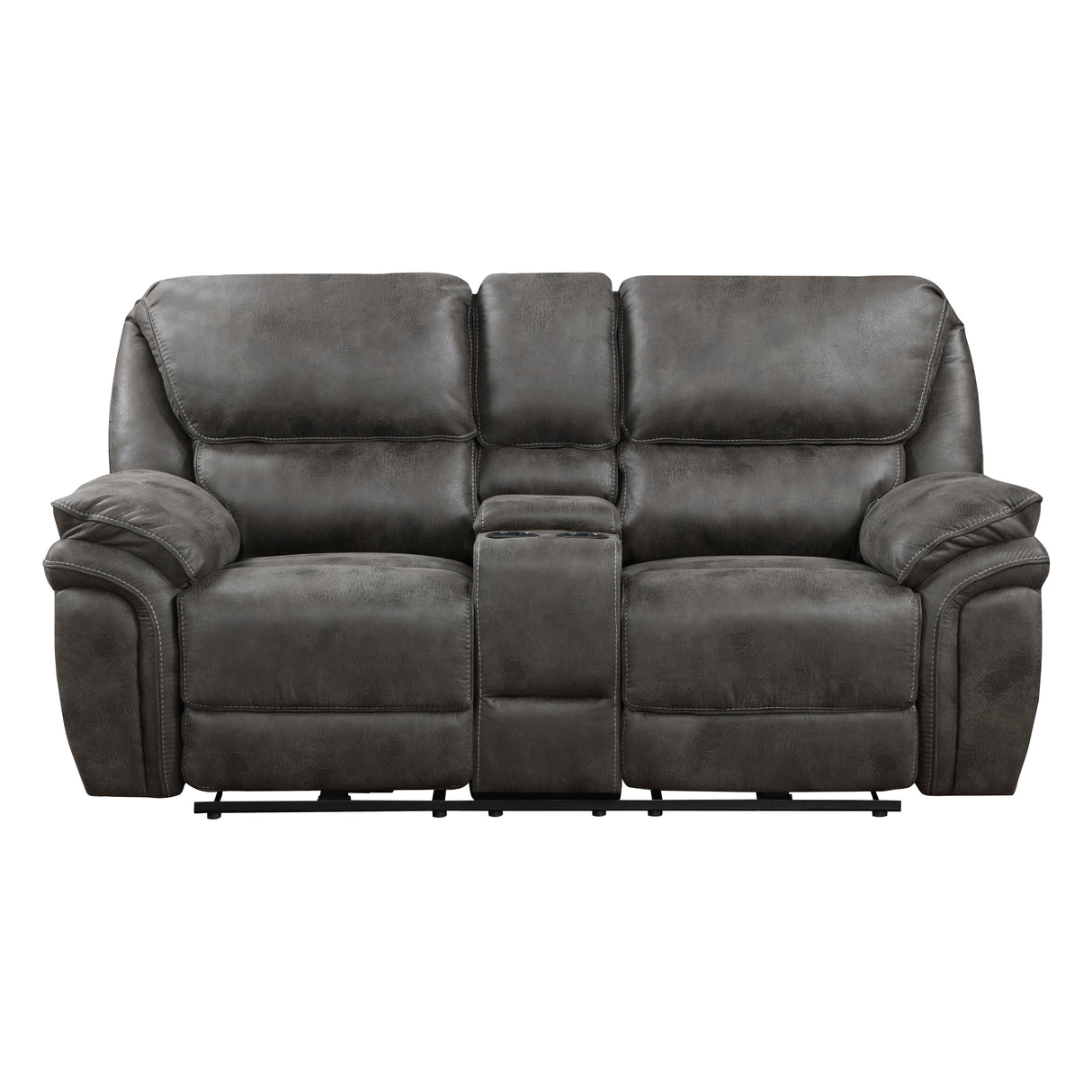 Proctor Gray Microfiber Power Double Reclining Loveseat with Center Console from Homelegance - Luna Furniture