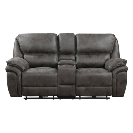 Proctor Gray Microfiber Power Double Reclining Loveseat with Center Console from Homelegance - Luna Furniture