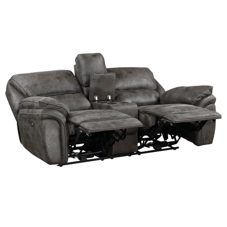 Proctor Gray Microfiber Power Double Reclining Loveseat with Center Console from Homelegance - Luna Furniture