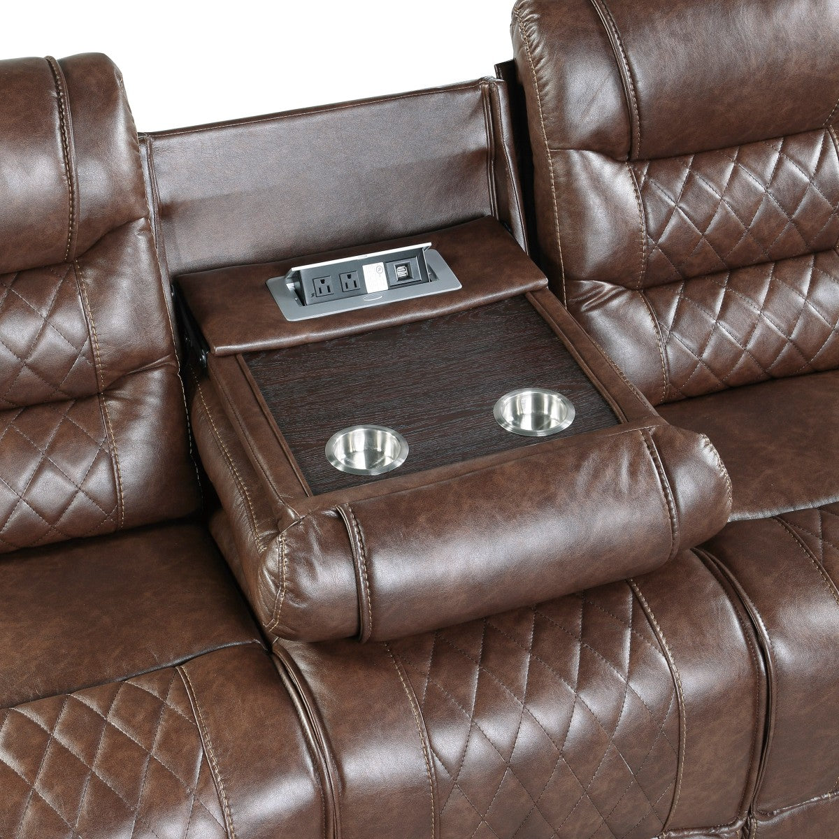 Putnam Brown Reclining Sofa With Drop Down Table from Homelegance - Luna Furniture