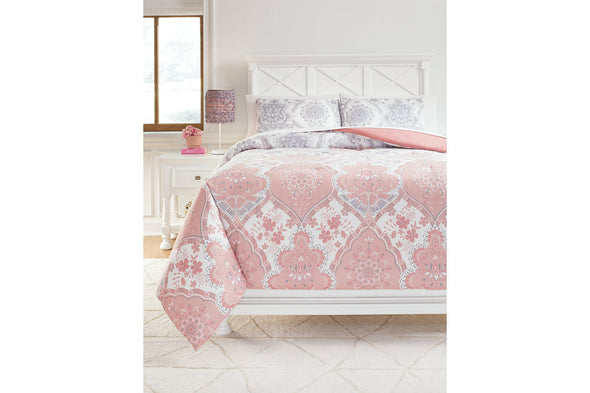 Avaleigh Pink/White/Gray Full Comforter Set