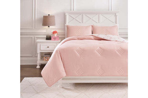 Lexann Pink/White/Gray Full Comforter Set
