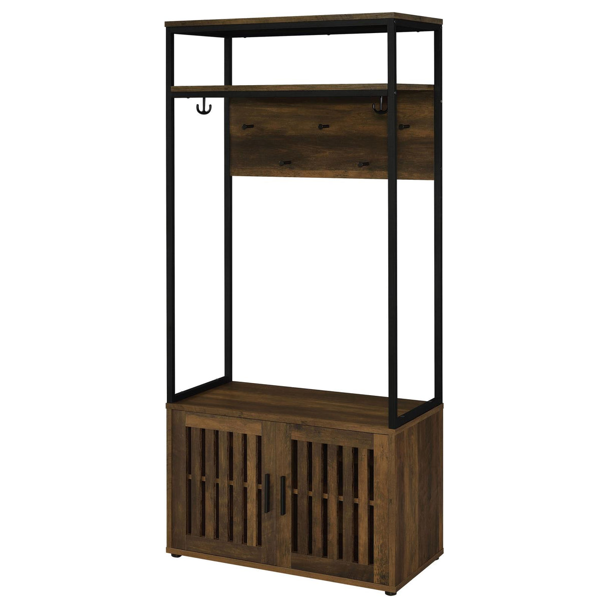 Quincy Dark Pine and Black 2-Door Engineered Wood Hall Tree from Coaster - Luna Furniture