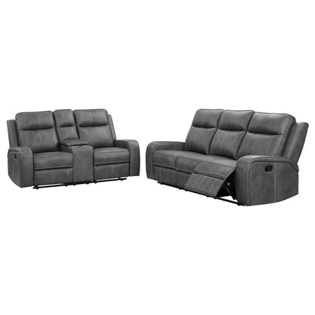 Raelynn Gray Upholstered Motion Reclining Living Room Set from Coaster - Luna Furniture