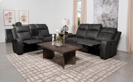 Raelynn Gray Upholstered Motion Reclining Living Room Set from Coaster - Luna Furniture