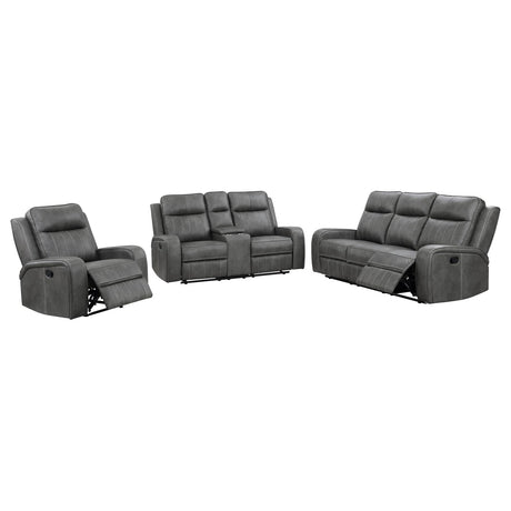 Raelynn Gray Upholstered Motion Reclining Living Room Set from Coaster - Luna Furniture