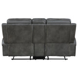 Raelynn Gray Upholstered Motion Reclining Loveseat from Coaster - Luna Furniture