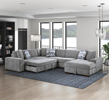 Raife Gray 4-Piece RAF Chaise Sectional with Pull-Out Bed from Homelegance - Luna Furniture