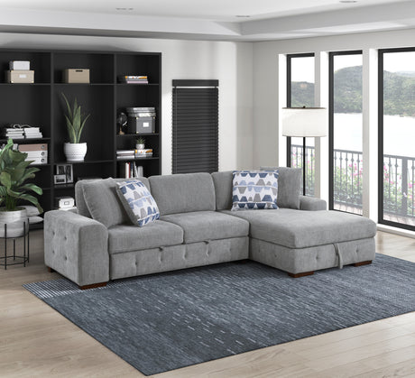Raife Gray RAF Chaise Sectional with Pull-Out Bed from Homelegance - Luna Furniture