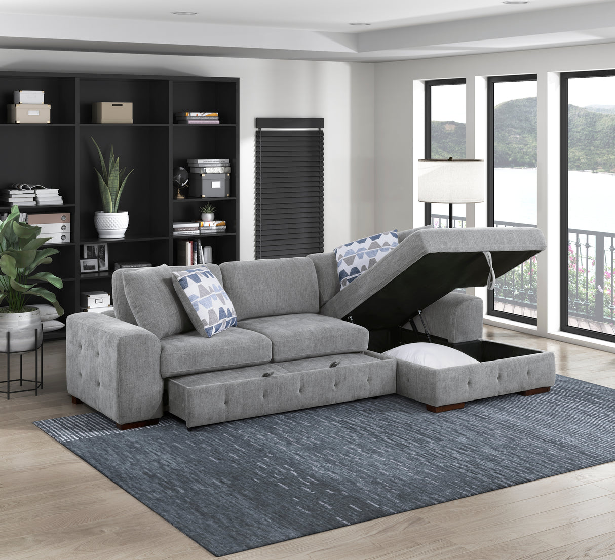 Raife Gray RAF Chaise Sectional with Pull-Out Bed from Homelegance - Luna Furniture