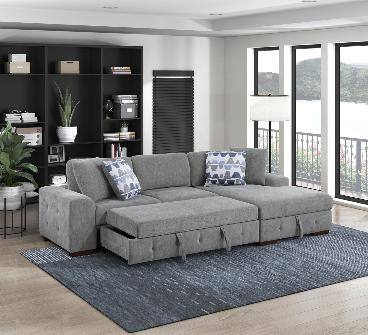 Raife Gray RAF Chaise Sectional with Pull-Out Bed from Homelegance - Luna Furniture