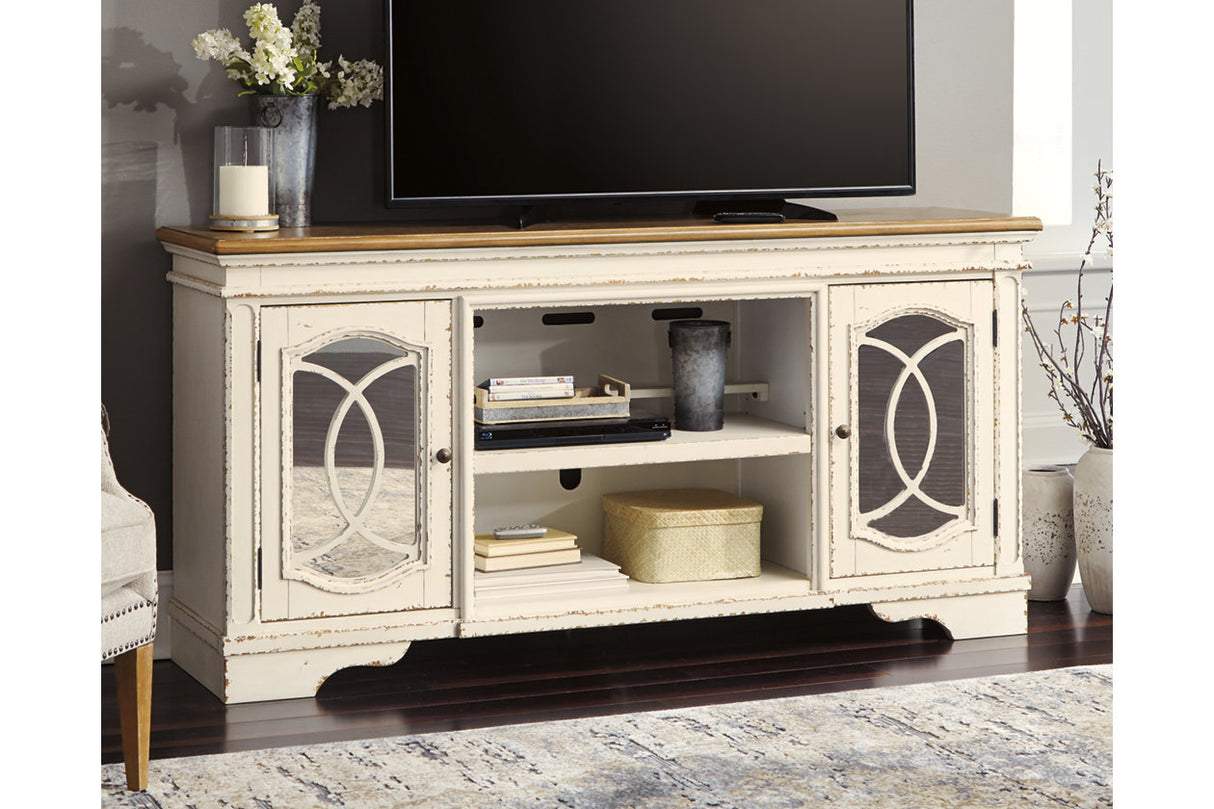 Realyn Chipped White 74" TV Stand from Ashley - Luna Furniture