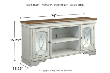 Realyn Chipped White 74" TV Stand from Ashley - Luna Furniture