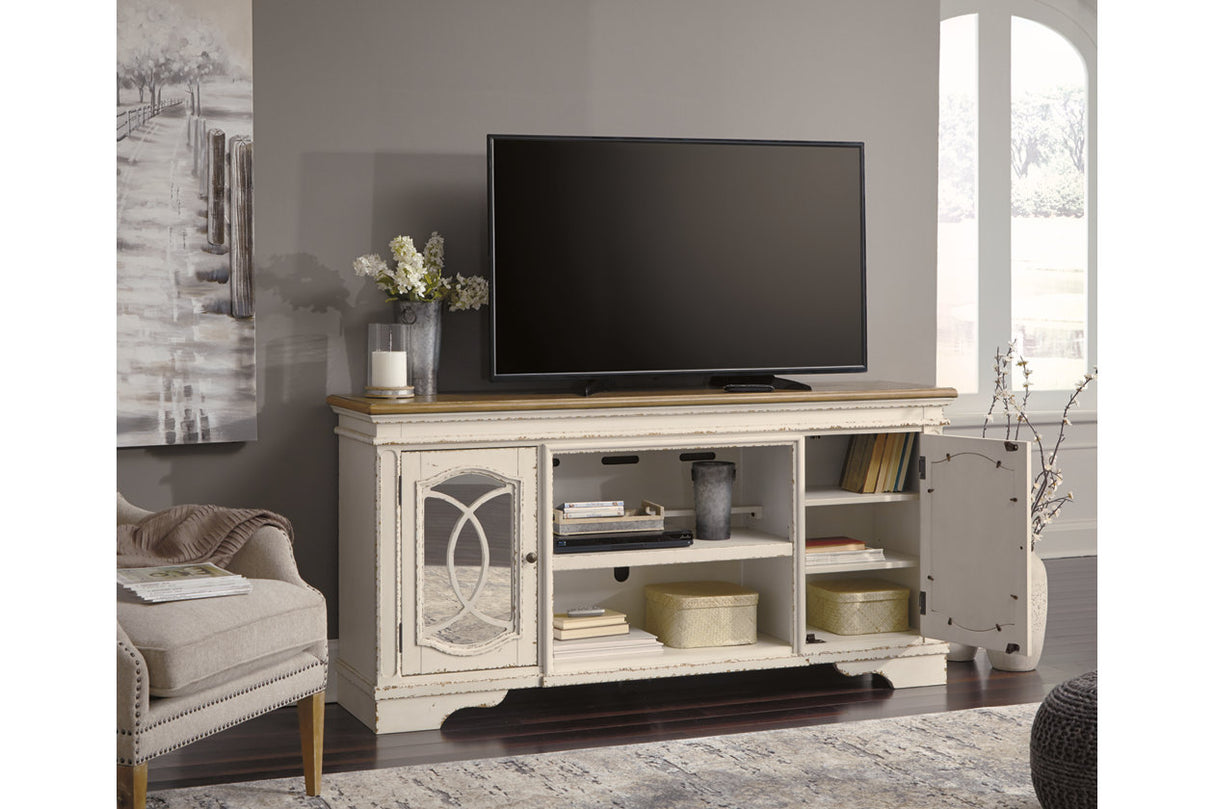 Realyn Chipped White 74" TV Stand from Ashley - Luna Furniture
