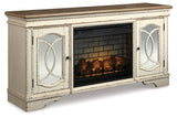 Realyn Chipped White 74" TV Stand with Electric Fireplace from Ashley - Luna Furniture