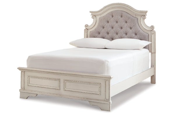 Realyn Chipped White Full Upholstered Panel Bed