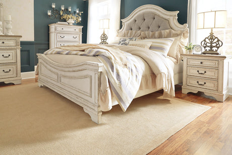 Realyn Chipped White King Upholstered Panel Bed from Ashley - Luna Furniture