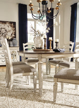 Realyn Chipped White Oval Extendable Round/Oval Ladder Dining Set from Ashley - Luna Furniture