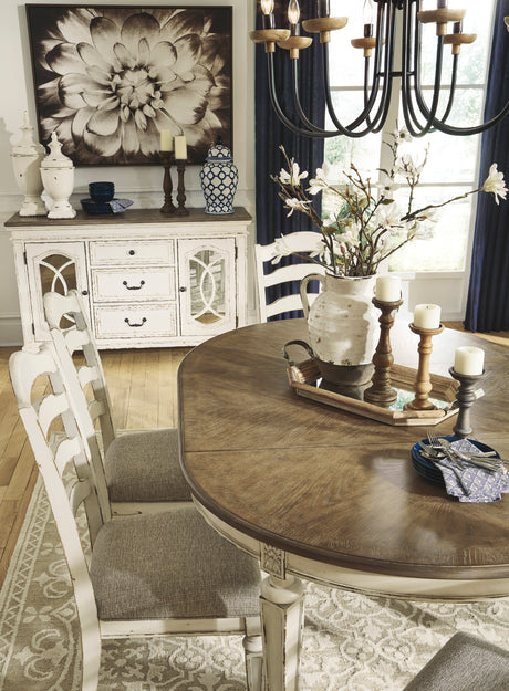 Realyn Chipped White Oval Extendable Round/Oval Ladder Dining Set from Ashley - Luna Furniture
