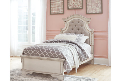 Realyn Chipped White Twin Upholstered Panel Bed from Ashley - Luna Furniture