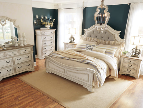Realyn Chipped White Upholstered Panel Bedroom Set from Ashley - Luna Furniture