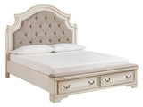 Realyn Chipped White Upholstered Storage Platform Bedroom Set with Footboard Bench from Ashley - Luna Furniture