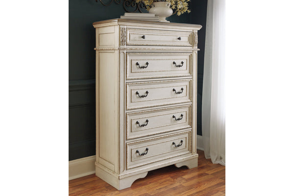 Realyn Chipped White Chest of Drawers