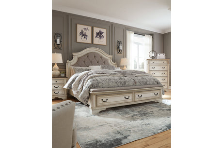 Realyn Two-tone King Upholstered Storage Platform Bed with Footboard Bench from Ashley - Luna Furniture