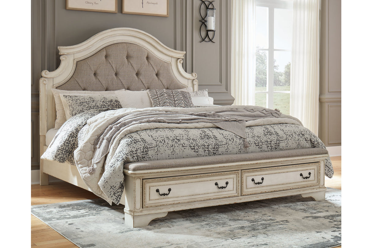 Realyn Two-tone Queen Upholstered Storage Platform Bed with Footboard Bench from Ashley - Luna Furniture