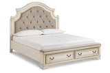 Realyn Two-tone Queen Upholstered Storage Platform Bed with Footboard Bench from Ashley - Luna Furniture