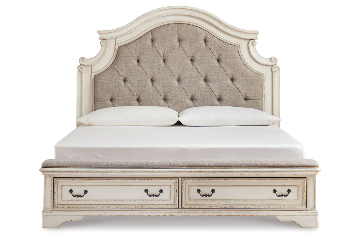 Realyn Two-tone Queen Upholstered Storage Platform Bed with Footboard Bench from Ashley - Luna Furniture