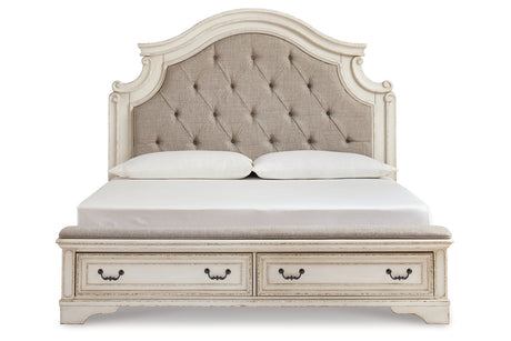 Realyn Two-tone Queen Upholstered Storage Platform Bed with Footboard Bench from Ashley - Luna Furniture