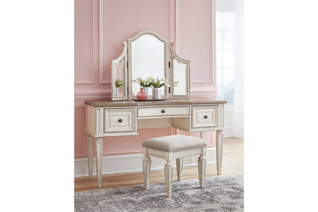 Realyn Two-tone Vanity and Mirror with Stool from Ashley - Luna Furniture