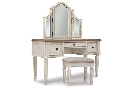 Realyn Two-tone Vanity and Mirror with Stool from Ashley - Luna Furniture