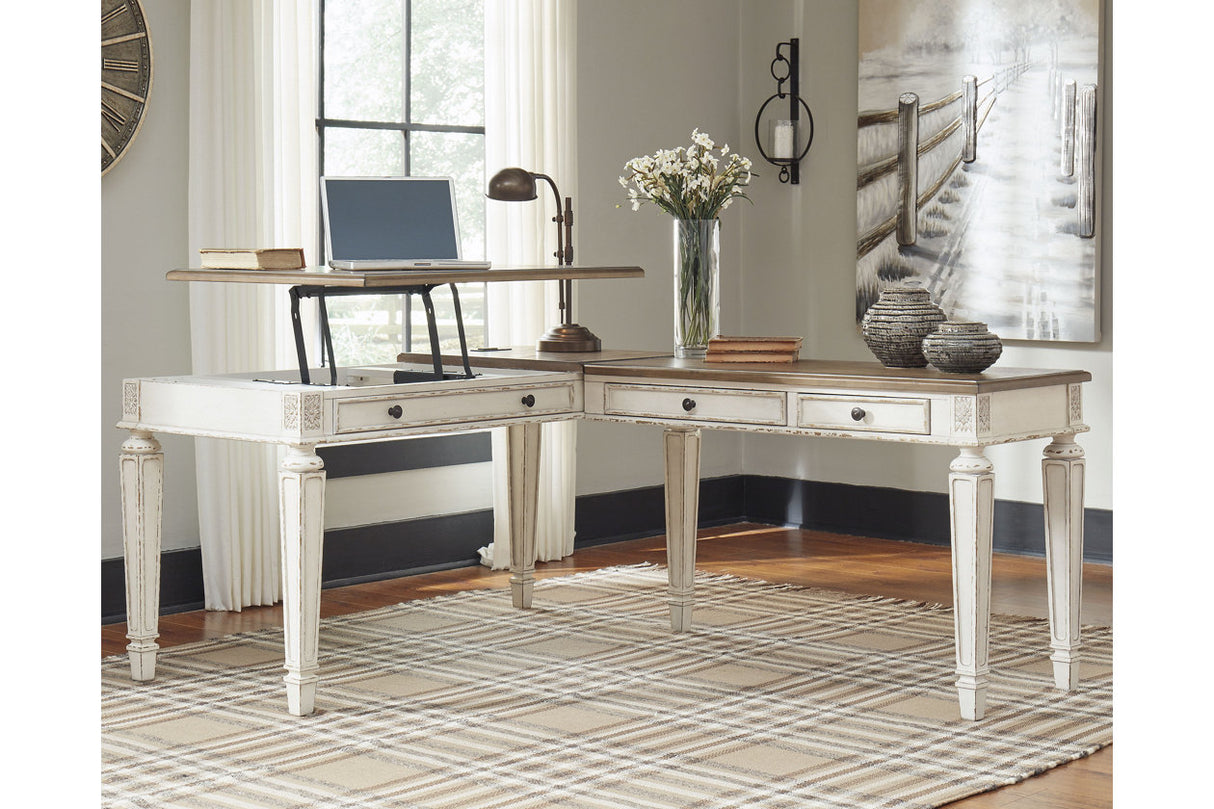 Realyn White/Brown 2-Piece Home Office Lift Top Desk from Ashley - Luna Furniture