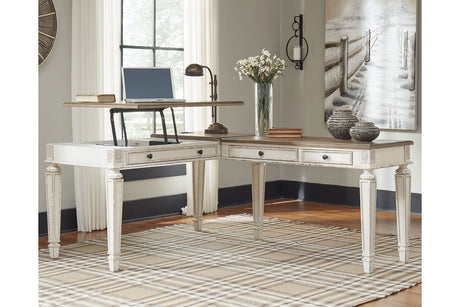Realyn White/Brown 2-Piece Home Office Lift Top Desk from Ashley - Luna Furniture