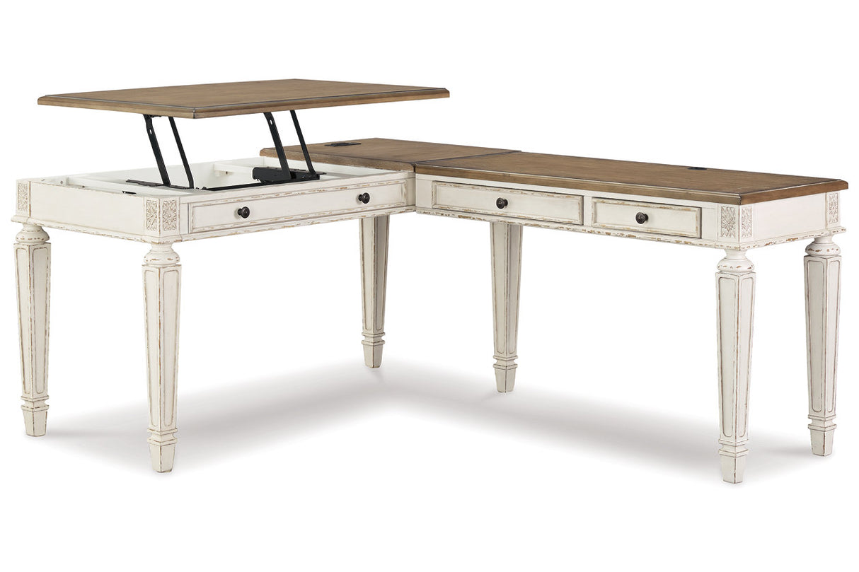 Realyn White/Brown 2-Piece Home Office Lift Top Desk from Ashley - Luna Furniture