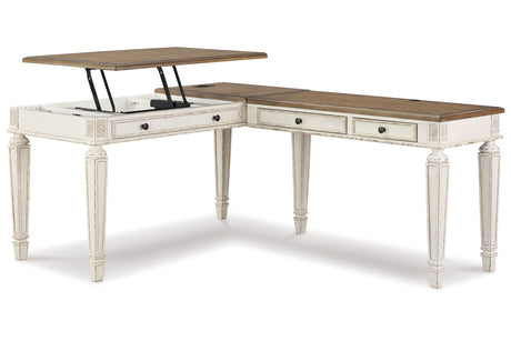 Realyn White/Brown 2-Piece Home Office Lift Top Desk from Ashley - Luna Furniture