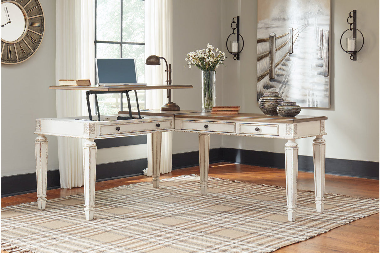 Realyn White/Brown 2-Piece Home Office Lift Top Desk from Ashley - Luna Furniture