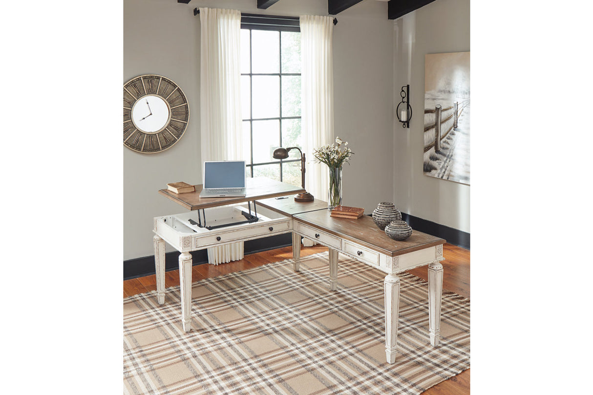 Realyn White/Brown 2-Piece Home Office Lift Top Desk from Ashley - Luna Furniture