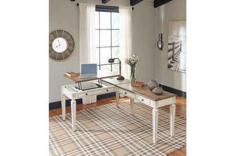 Realyn White/Brown 2-Piece Home Office Lift Top Desk from Ashley - Luna Furniture